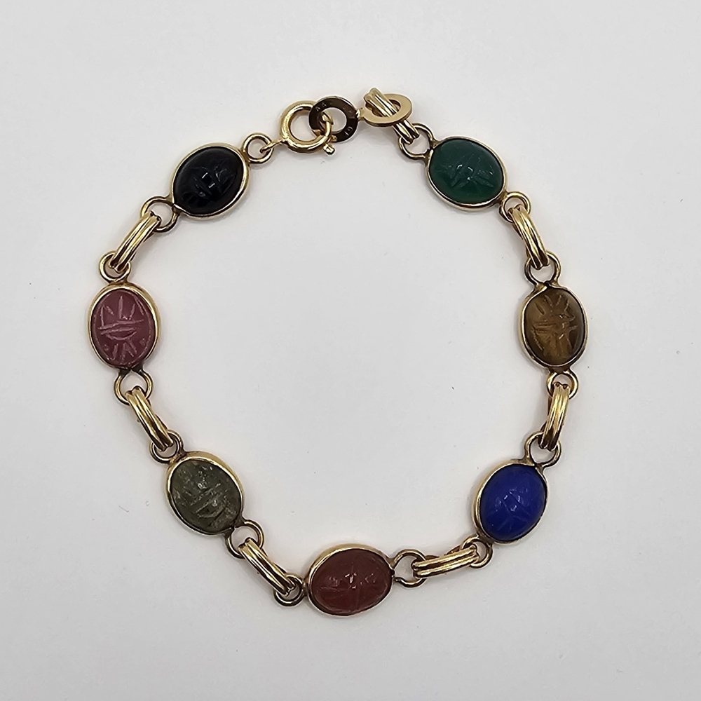 A & Z 12k Gold Filled Art Deco Etched Bead Bracelet